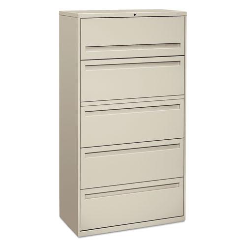 Brigade 700 Series Lateral File, 4 Legal/Letter-Size File Drawers, 1 File Shelf, 1 Post Shelf, Light Gray, 36" x 18" x 64.25". Picture 1