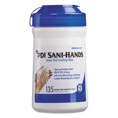 Sani-Hands ALC Instant Hand Sanitizing Wipes, 1-Ply, 7.5 x 6, White, 135/Canister, 12 Canisters/Carton. Picture 1
