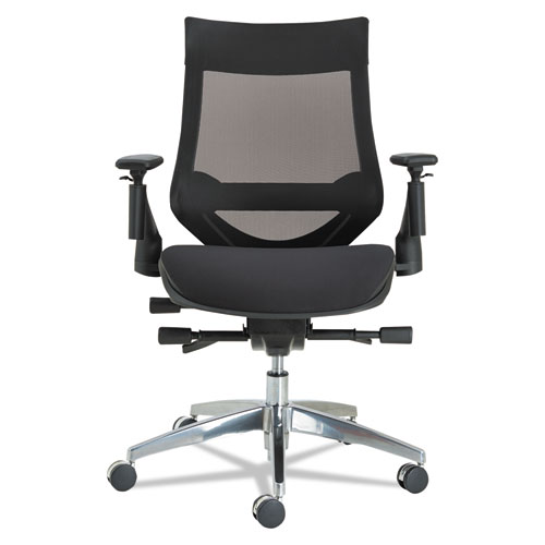 Alera EB-W Series Pivot Arm Multifunction Mesh Chair, Supports 275 lb, 18.62" to 22.32" Seat, Black Seat/Back, Aluminum Base. Picture 2