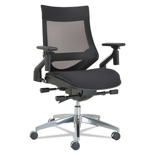 Alera EB-W Series Pivot Arm Multifunction Mesh Chair, Supports 275 lb, 18.62" to 22.32" Seat, Black Seat/Back, Aluminum Base. The main picture.