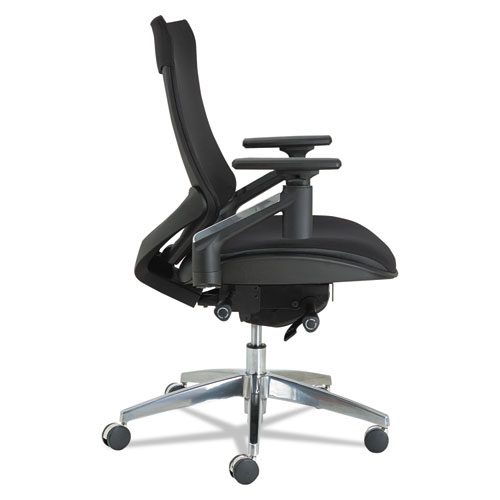 Alera EB-W Series Pivot Arm Multifunction Mesh Chair, Supports 275 lb, 18.62" to 22.32" Seat, Black Seat/Back, Aluminum Base. Picture 3