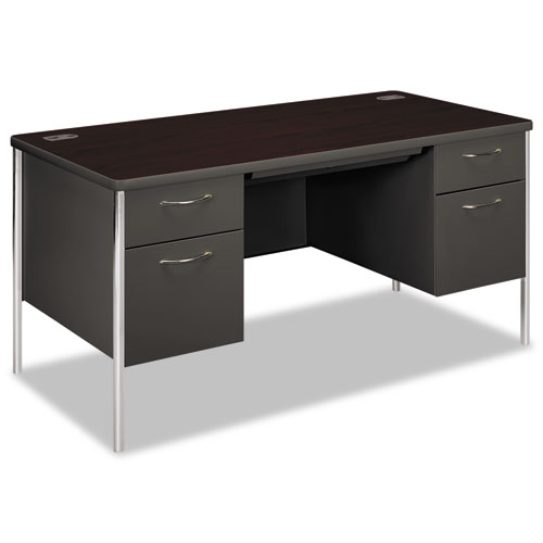 Mentor Series Double Pedestal Desk, 60" x 30" x 29.5", Mahogany/Charcoal. Picture 1