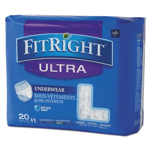 FitRight Ultra Protective Underwear, Large, 40" to 56" Waist, 20/Pack. Picture 1
