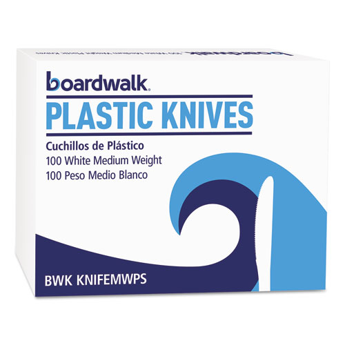 Mediumweight Polystyrene Cutlery, Knife, White, 10 Boxes of 100/Carton. Picture 1