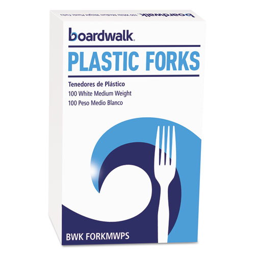 Mediumweight Polystyrene Cutlery, Fork, White, 100/Box. The main picture.