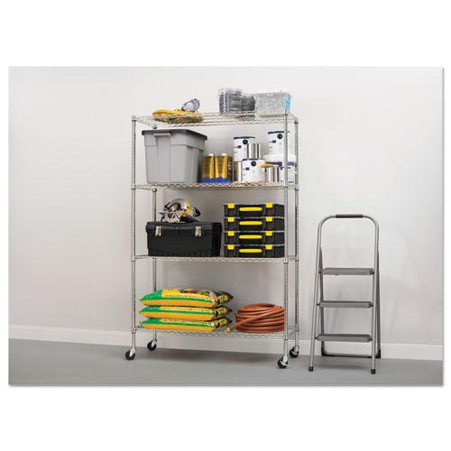 NSF Certified 4-Shelf Wire Shelving Kit with Casters, 48w x 18d x 72h, Silver. Picture 3