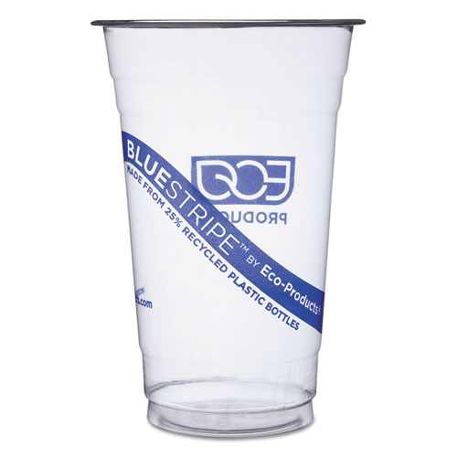 BlueStripe 25% Recycled Content Cold Cups, 20 oz, Clear/Blue, 1,000/Carton. Picture 1