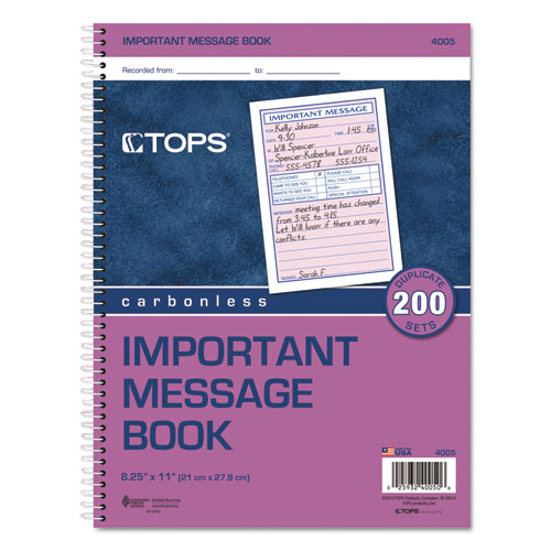 Telephone Message Book with Fax/Mobile Section, Two-Part Carbonless, 3.88 x 5.5, 4 Forms/Sheet, 200 Forms Total. Picture 2