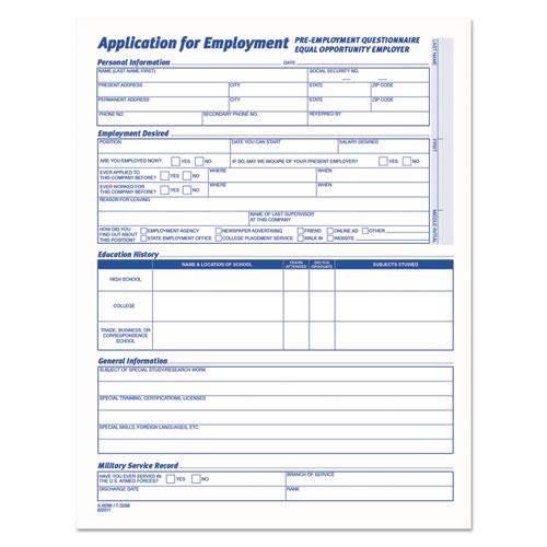 Comprehensive Employee Application Form, One-Part (No Copies), 17 x 11, 25 Forms Total. Picture 1