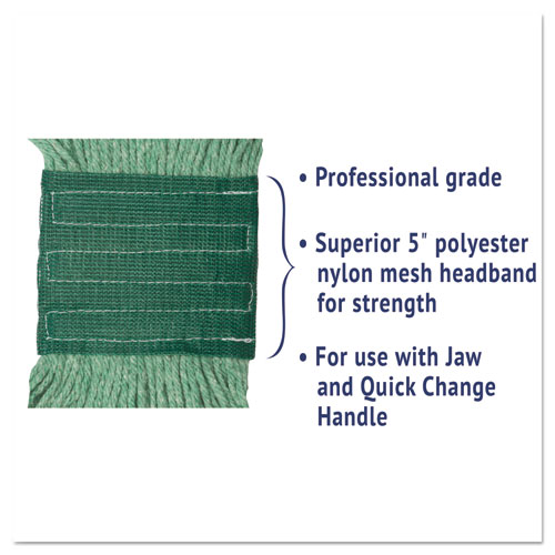 Super Loop Wet Mop Head, Cotton/Synthetic Fiber, 5" Headband, Medium Size, Green, 12/Carton. Picture 5