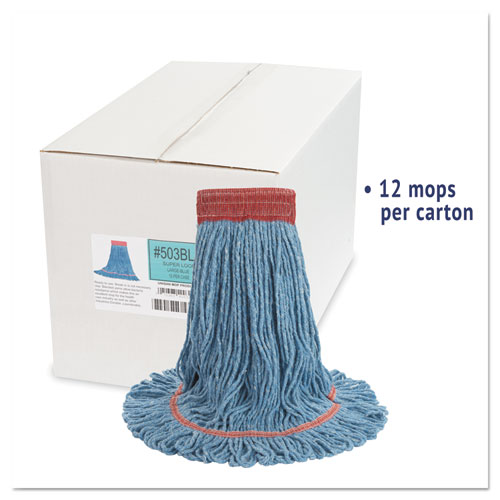 Super Loop Wet Mop Head, Cotton/Synthetic Fiber, 5" Headband, Large Size, Blue, 12/Carton. Picture 2