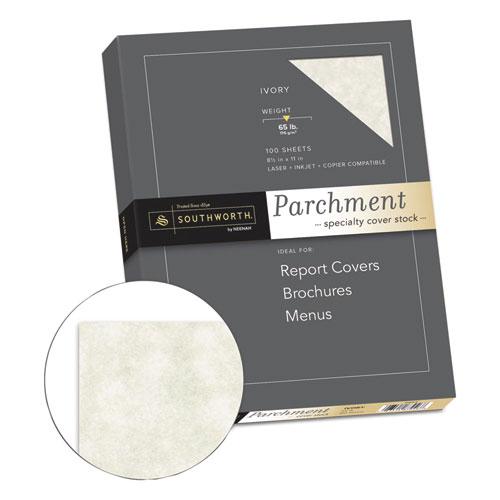 Parchment Specialty Paper, 65 lb Cover Weight, 8.5 x 11, Ivory, 100/Box. Picture 1