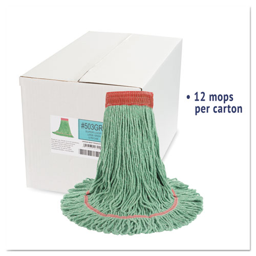 Super Loop Wet Mop Head, Cotton/Synthetic Fiber, 5" Headband, Large Size, Green, 12/Carton. Picture 2
