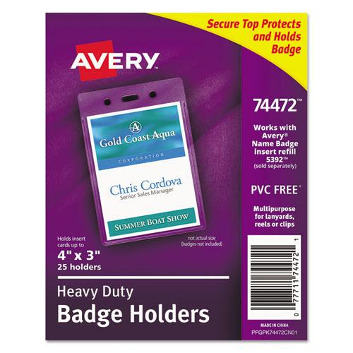 Secure Top Heavy-Duty Badge Holders, Vertical, 3w x 4h, Clear, 25/Pack. Picture 1