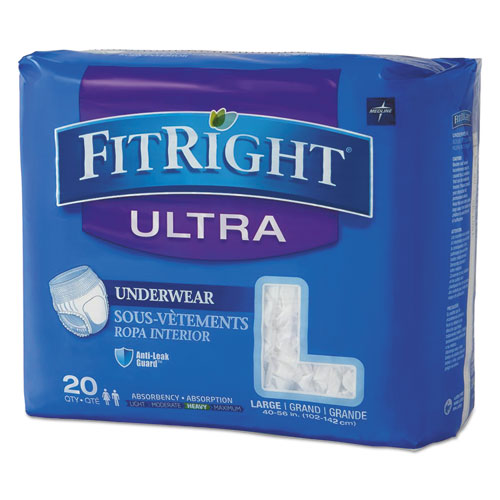 FitRight Ultra Protective Underwear, Large, 40" to 56" Waist, 20/Pack, 4 Pack/Carton. The main picture.