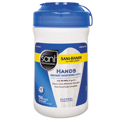 Hands Instant Sanitizing Wipes, 5 x 6, Unscented, White, 150/Canister. Picture 1