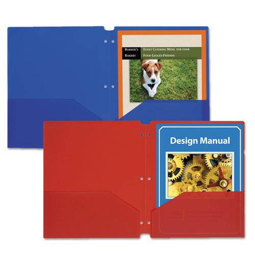 Two-Pocket Heavyweight Poly Portfolio Folder, 3-Hole Punch, 11 x 8.5, Blue, 25/Box. Picture 4