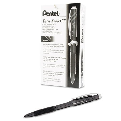 Twist-Erase GT Pencils, 0.7 mm, HB (#2), Black Lead, Black Barrel. Picture 2