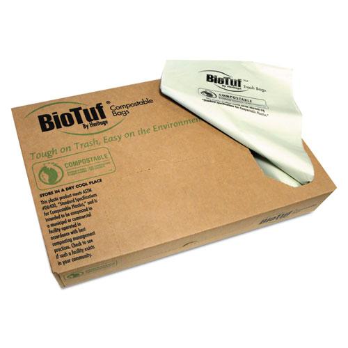 Biotuf Compostable Can Liners, 13 gal, 0.88 mil, 24" x 32", Green, 200/Carton. The main picture.