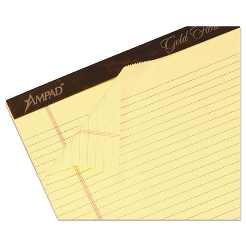Gold Fibre Quality Writing Pads, Narrow Rule, 50 Canary-Yellow 8.5 x 14 Sheets, Dozen. Picture 2