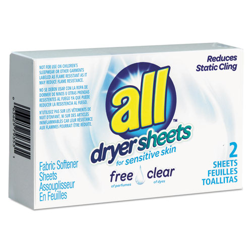 Free Clear Vend Pack Dryer Sheets, Fragrance Free, 2 Sheets/Box, 100 Box/Carton. The main picture.