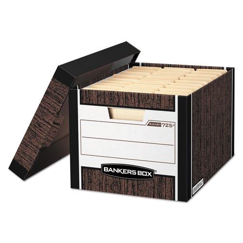 R-KIVE Heavy-Duty Storage Boxes, Letter/Legal Files, 12.75" x 16.5" x 10.38", Woodgrain, 4/Carton. The main picture.