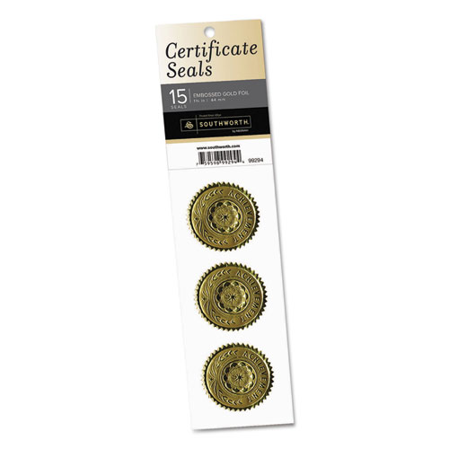 Certificate Seals, 1.75" dia., Gold, 3/Sheet, 5 Sheets/Pack. The main picture.
