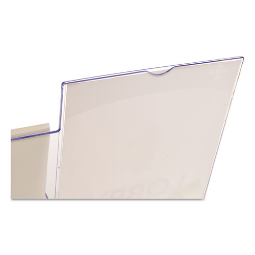 Superior Image Slanted Sign Holder with Side Pocket, 13.5w x 4.25d x 10.88h, Clear. Picture 3