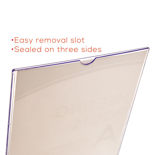 Superior Image Slanted Sign Holder with Side Pocket, 13.5w x 4.25d x 10.88h, Clear. Picture 6