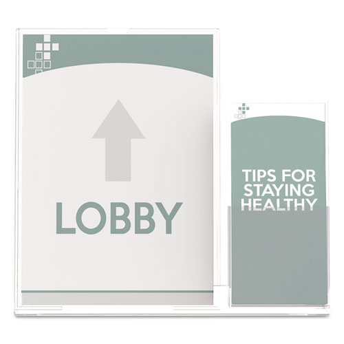 Superior Image Slanted Sign Holder with Side Pocket, 13.5w x 4.25d x 10.88h, Clear. Picture 9