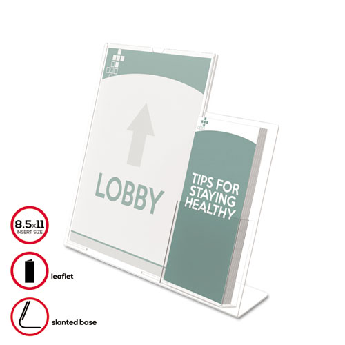 Superior Image Slanted Sign Holder with Side Pocket, 13.5w x 4.25d x 10.88h, Clear. Picture 10