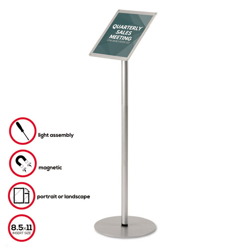 Floor Sign Display with Rear Literature Pocket,8 1/2x11 Insert, 45" High, Silver. Picture 3