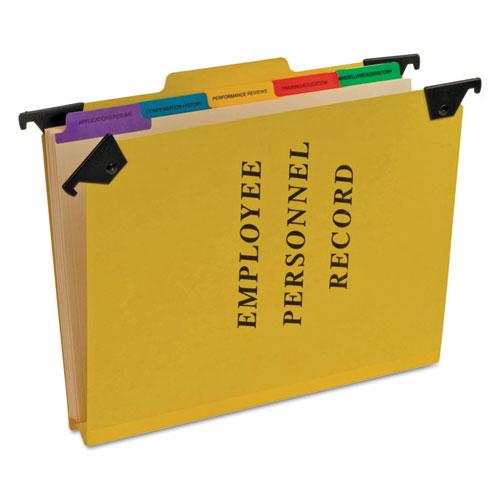 Hanging-Style Personnel Folders, 5 Dividers with 1/5-Cut Tabs, Letter Size, 1/3-Cut Exterior Tabs, Yellow. Picture 1