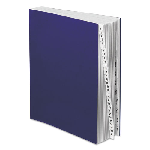 Expanding Desk File, 42 Dividers, Month/Date Index, Letter Size, Dark Blue Cover. Picture 1