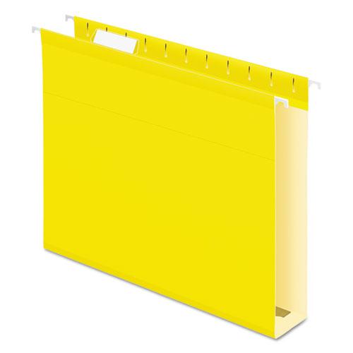 Extra Capacity Reinforced Hanging File Folders with Box Bottom, 2" Capacity, Letter Size, 1/5-Cut Tabs, Yellow, 25/Box. Picture 1