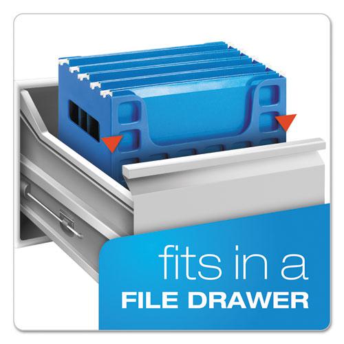 Desktop File With Hanging Folders, Letter Size, 6" Long, Blue. Picture 7