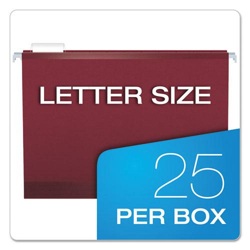 Colored Reinforced Hanging Folders, Letter Size, 1/5-Cut Tabs, Burgundy, 25/Box. Picture 5