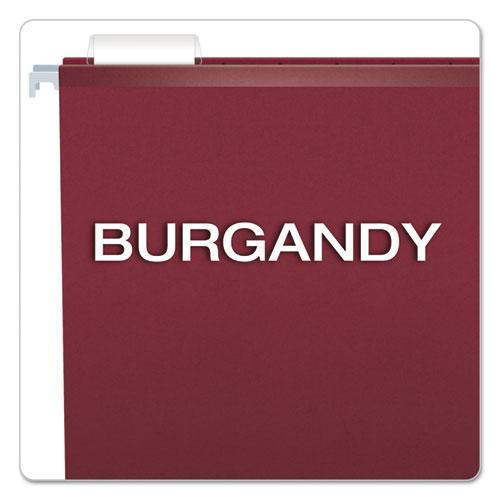 Colored Reinforced Hanging Folders, Letter Size, 1/5-Cut Tabs, Burgundy, 25/Box. Picture 3
