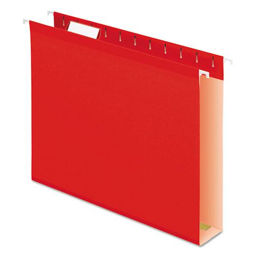 Extra Capacity Reinforced Hanging File Folders with Box Bottom, 2" Capacity, Letter Size, 1/5-Cut Tabs, Red, 25/Box. Picture 1