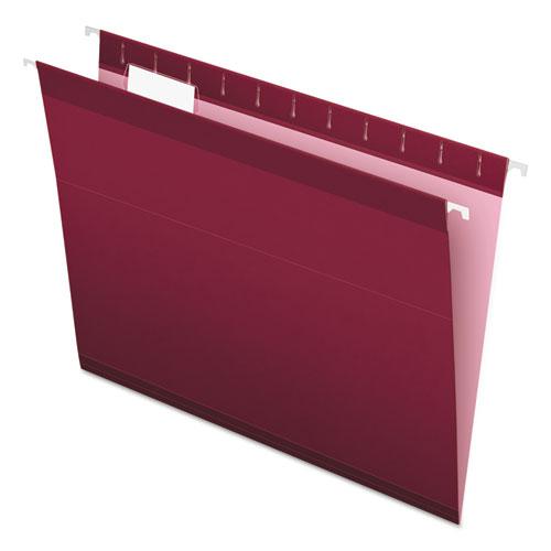 Colored Reinforced Hanging Folders, Letter Size, 1/5-Cut Tabs, Burgundy, 25/Box. Picture 1