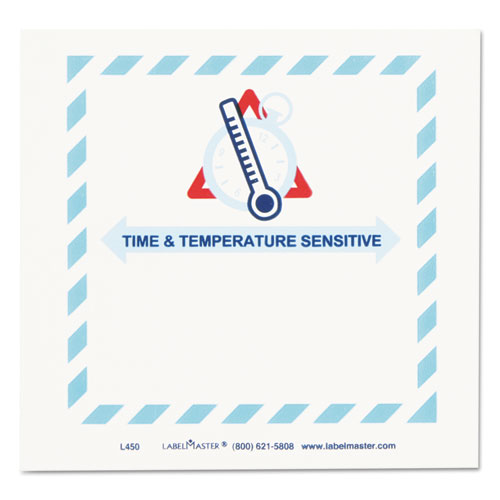 Shipping and Handling Self-Adhesive Labels, TIME and TEMPERATURE SENSITIVE, 5.5 x 5, Blue/Gray/Red/White, 500/Roll. Picture 1