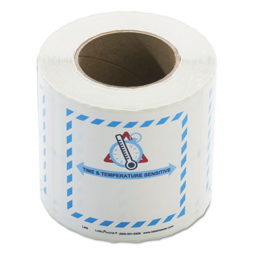 Shipping and Handling Self-Adhesive Labels, TIME and TEMPERATURE SENSITIVE, 5.5 x 5, Blue/Gray/Red/White, 500/Roll. Picture 3