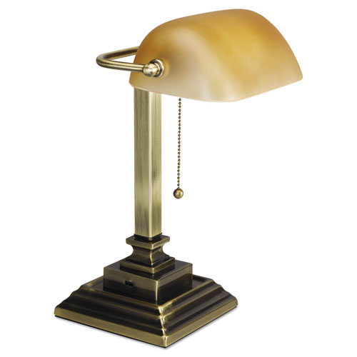 Traditional Banker's Lamp with USB, 10w x 10d x 15h, Antique Brass. Picture 4