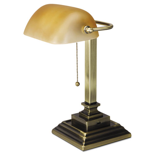Traditional Banker's Lamp with USB, 10w x 10d x 15h, Antique Brass. Picture 2