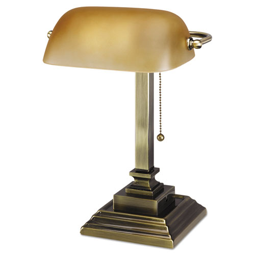 Traditional Banker's Lamp with USB, 10w x 10d x 15h, Antique Brass. Picture 3