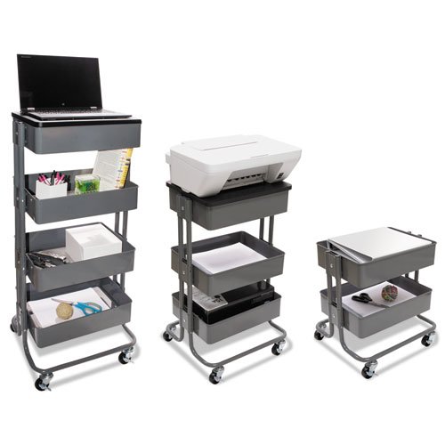 Adjustable Multi-Use Storage Cart and Stand-Up Workstation, 15.25" x 11" x 18.5" to 39", Gray. Picture 5