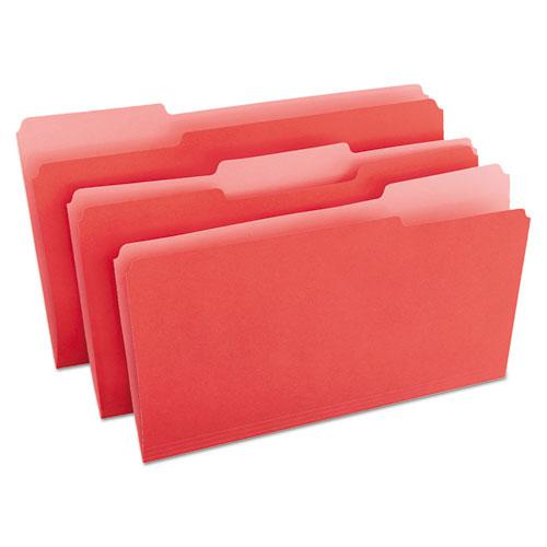 Deluxe Colored Top Tab File Folders, 1/3-Cut Tabs: Assorted, Legal Size, Red/Light Red, 100/Box. Picture 2