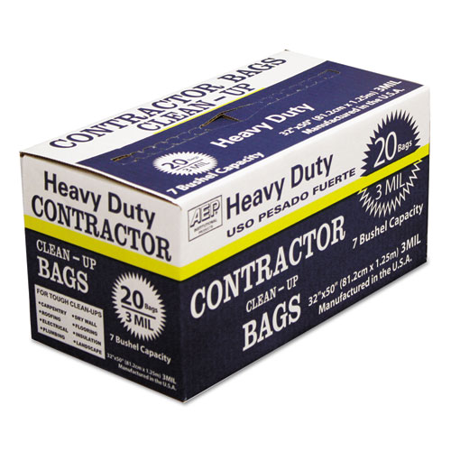 Heavy-Duty Contractor Clean-Up Bags, 55-60 gal, 3 mil, 32 x 50, Black, 20/Carton. Picture 1