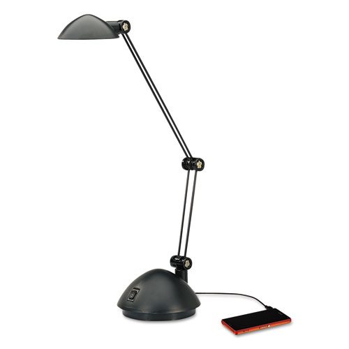 Twin-Arm Task LED Lamp with USB Port, 11.88w x 5.13d x 18.5h, Black. Picture 1