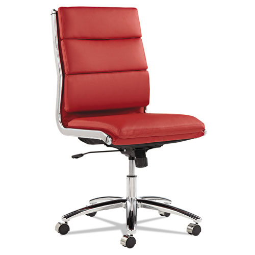 Alera Neratoli Mid-Back Slim Profile Chair, Faux Leather, Supports Up to 275 lb, Red Seat/Back, Chrome Base. Picture 3